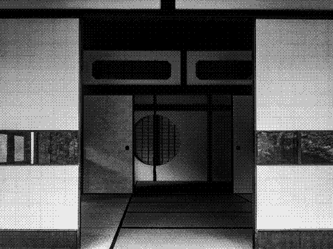 Pièce japonaise traditionnelle, shoji et tatami, en noir et blanc